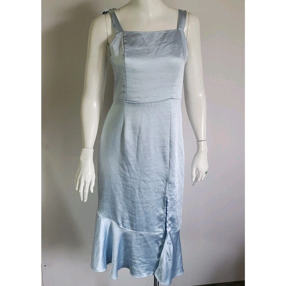 Skies Are Blue Satin Powder Blue Midi Dress S Prom Wedding Tie Straps Ruffle